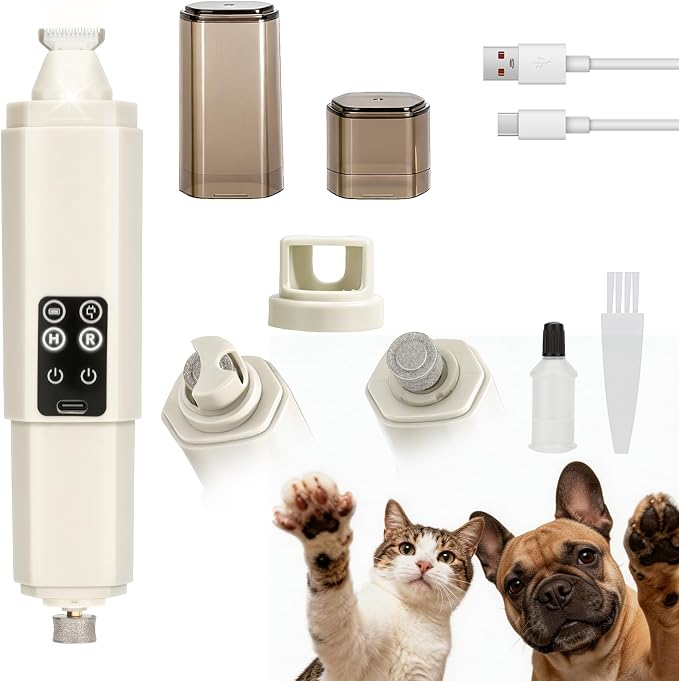 Dog Nail Grinder Quiet, 2-in-1 Paw Pad Trimmer with Light for Pets | 50dB Safe Electric Painless Grooming, 3 Grinding Ports for Paws, Faces, Ears and Body of Small & Medium Cats and Dogs