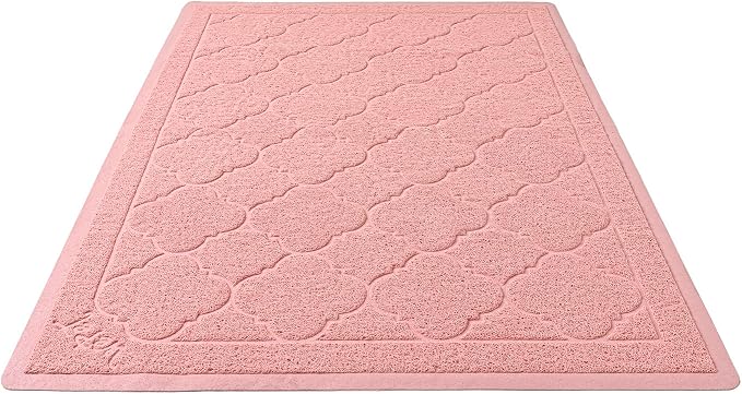 Cat Litter Box Mat, Kitty Premium PVC Pad, Durable Trapping Rug, Phthalate Free, Urine-Resistant, Scatter Control, XXL 47 x 36 Inch, Baby Pink