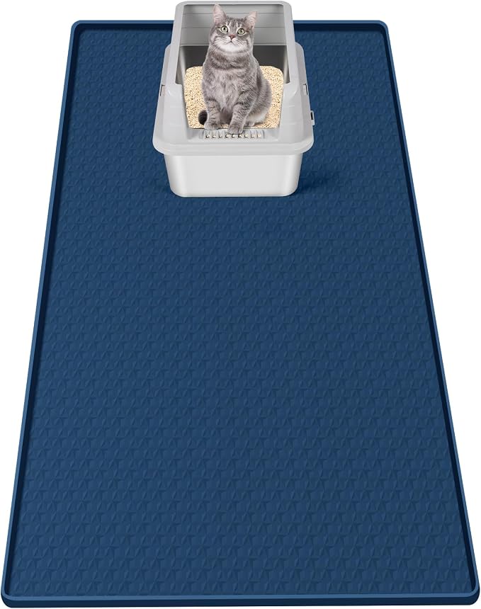 Cat Litter Mat for Litter Box 51"x25.6" Extra Large Silicone Mat, Blue | Waterproof Non-Slip Litter Box Mat with Raised Edges, Cat Litter Trapping Mat for Pet, Cat Litter Rug for Floor