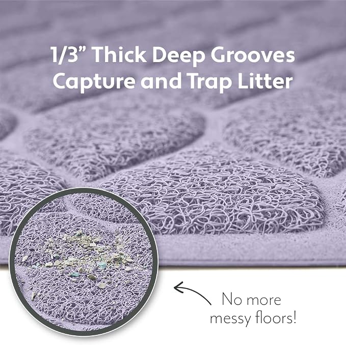 MIGHTY MONKEY Waterproof BPA Free Cat Litter Box Trapping Mat, Easy Clean Floors, Textured Backing, Soft on Sensitive Kitty Paws, Cats Accessories, Less Waste, Stays in Place, 24x17, Purple