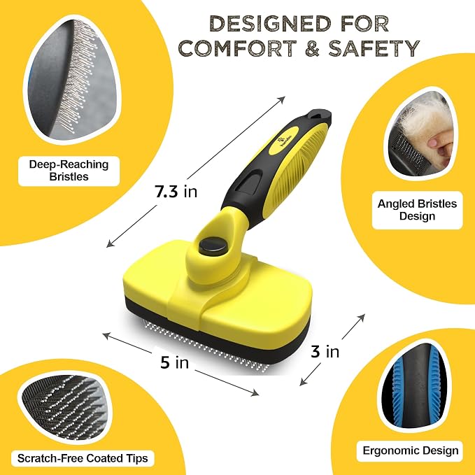 Deshedding Dog Brush for Shedding – Self Clean Cat Brush Deshedding & Grooming Tool for Long Haired and Short Haired Dogs, Slicker Brushes for Dogs, Skin-Friendly, Retractable Bristles, Easy to Clean