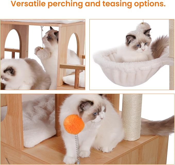 Heybly Cat Tree with Litter Box Enclosure for Indoor Big Cat HCT110WB | Cat Tower for Large Cats 20 lbs Heavy Duty, Modern Cat Condo Furniture with Scratching Posts, Walnut
