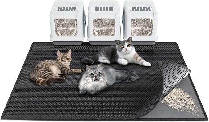 Waretary Cat Litter Mat, 47"x 36", Waterproof, Scatter Control, Black | Double Layer, Urine-Proof, Non-Slip, Durable, Easy to Clean, Paw-Friendly, Safe & Odorless, Fits Large Litter Boxes