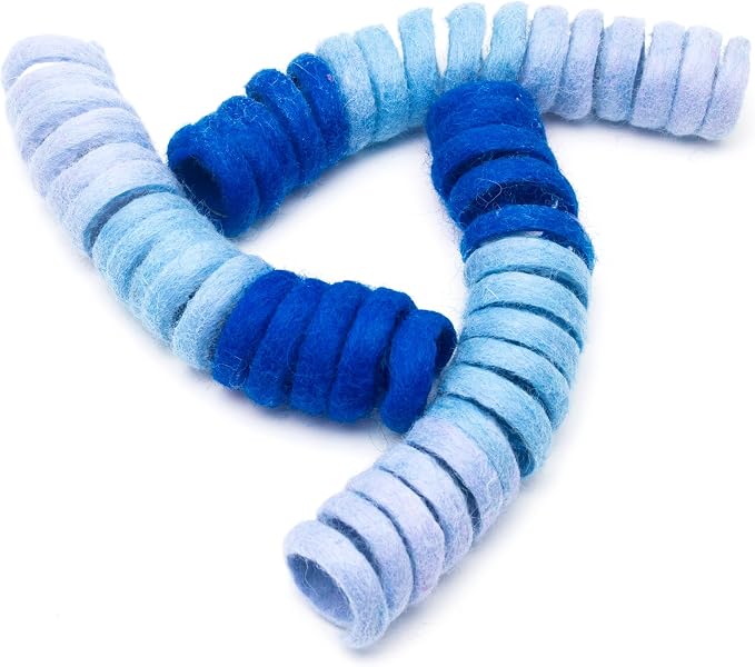 Glaciart One Felt Spring Cat Toy – 3 Pcs Soft Fuzzy Enrichment 100% Natural Wool - Interactive Stretchable Play Cat Toy Set - Safe for Pets, Non-AZO Colored Dyes - 30” Long
