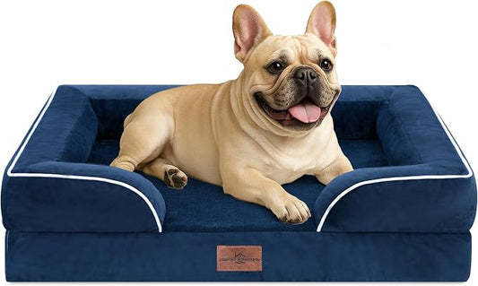 Comfort Expression Orthopedic Dog Bed for Medium Size Dog with Bolster | Waterproof Dog Couch Bed with Washable Cover & Non-Slip Bottom, Supportive Egg Crate Foam Medium Pet Bed, 30x20 Inch