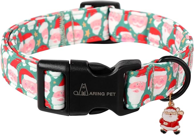 ARING PET Christmas Dog Collar, Cute Green Santa Claus Adjustable Xmas Pet Collars Puppy Collar with Quick Release Buckle for Girl&Boy Dogs-M