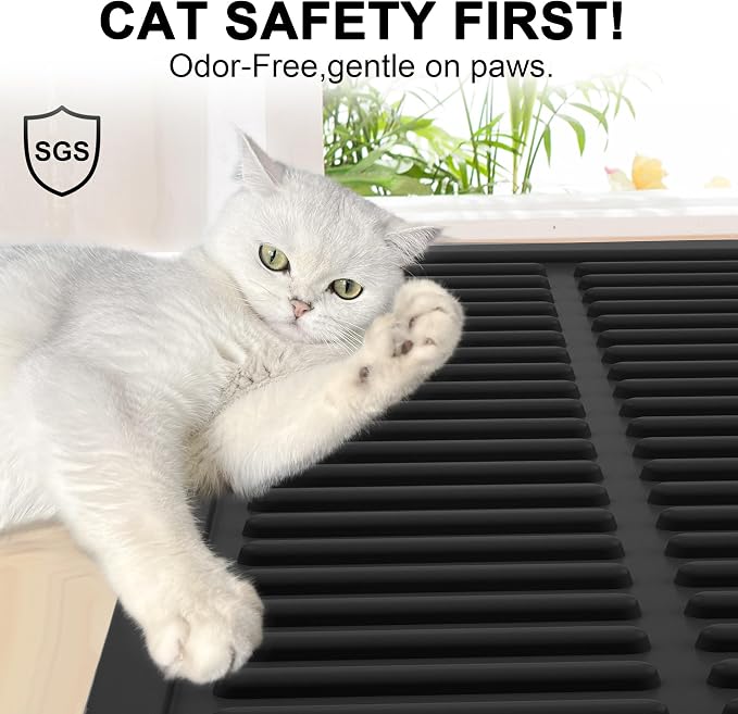 Heavy-Duty Cat Litter Mat: 10,000 Scratch Motions Tested | XL Extra-Thick Silicone Mat - No Holes for 3 Years