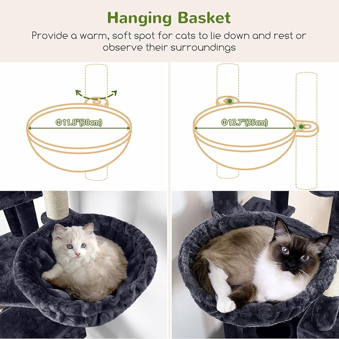 Globlazer Sturdy Extra Large Cat Tower for Indoor Cats, S81C, Dark Grey | 81 inch Heavy Duty Cat Tree for Indoor Large Adult with 8 Scratching Post, 2 Cat Condos, 2 Platform