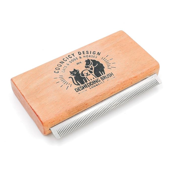 Deshedding Dog Brush with Wood Handle | Deshedding Comb, Undercoat Brush, Dog & Cat Hair Grooming Tool