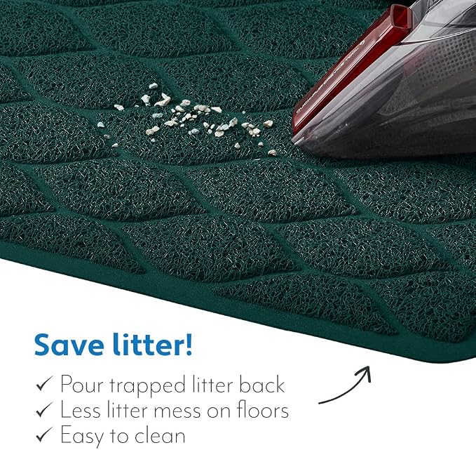 MIGHTY MONKEY Waterproof BPA Free Cat Litter Box Trapping Mat, Easy Clean Floors, Textured Backing, Soft on Sensitive Kitty Paws, Cats Accessories, Less Waste, Stays in Place, 35x23, Hunter Green