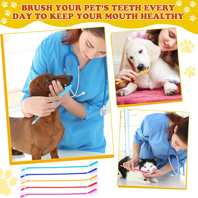 Nuenen 150 Count Dog Toothbrush Dual Headed Dental Brushes Puppy Tooth Brushing Kit Long Handle Toothbrush for Large and Small Dogs Cats Most Pets Teeth Cleaning Oral Care Supplies (Vibrant Color)