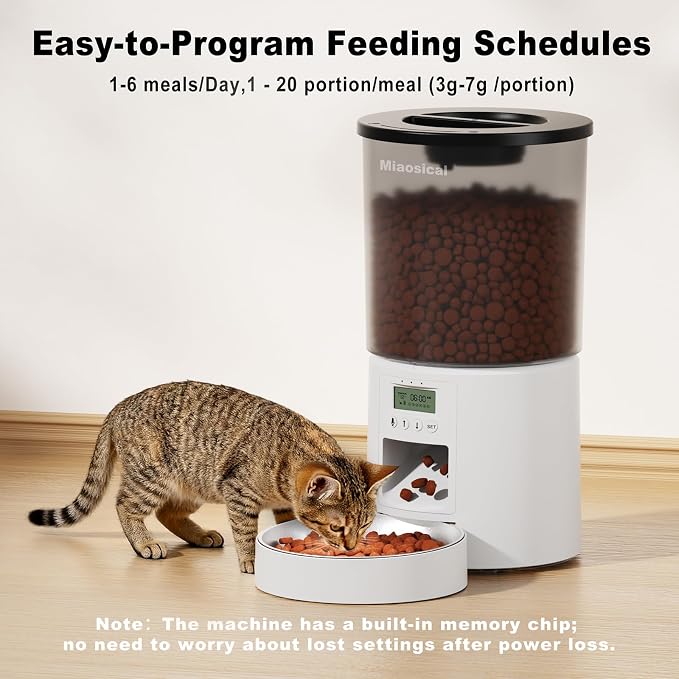 Automated Cat Feeder,Clear 4.2L Dry Food Dispenser with Single Bowl,Programmable Timed Pet Feeder for Up to 6 Daily Meals,10-Second Voice Message & Dual Power Backup (White, 4.2L Press Version)