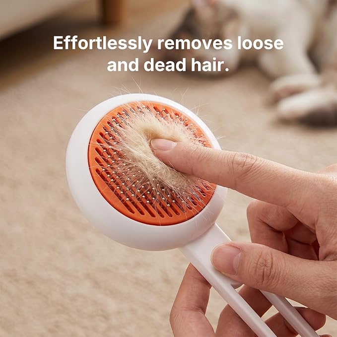 Self Cleaning Cat Dog Brush, Pet Deshedding Grooming Comb with Fine Stainless Steel Teeth, Hair Removal Slicker Brush for Long and Short Hair Pets