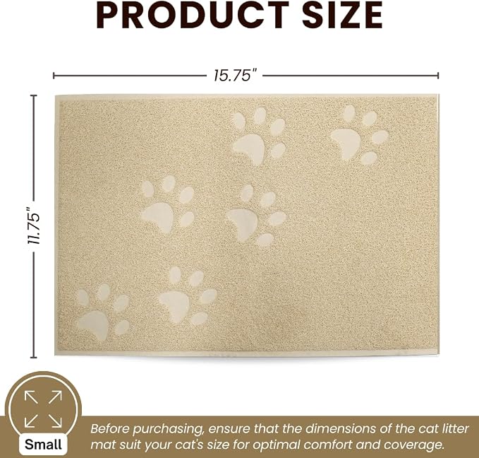 Andalus Small Cat Litter Mat, Pack of 2 - Waterproof, Non-Slip & Easy to Clean Cat Litter Box Mat for Extra Efficient Pet Litter-Trapping, Beige (15.75” X 11.75”)