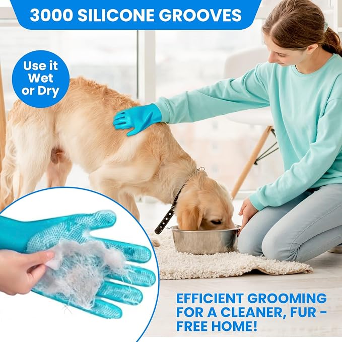8PCS Pet Grooming & Washing Kit for Dogs & Cats, Dog Bathing Supplies Silicone Dog Washing Gloves, Shampoo Brush,Dog Scrubber for Bath Shedding, Cleaning & Massage