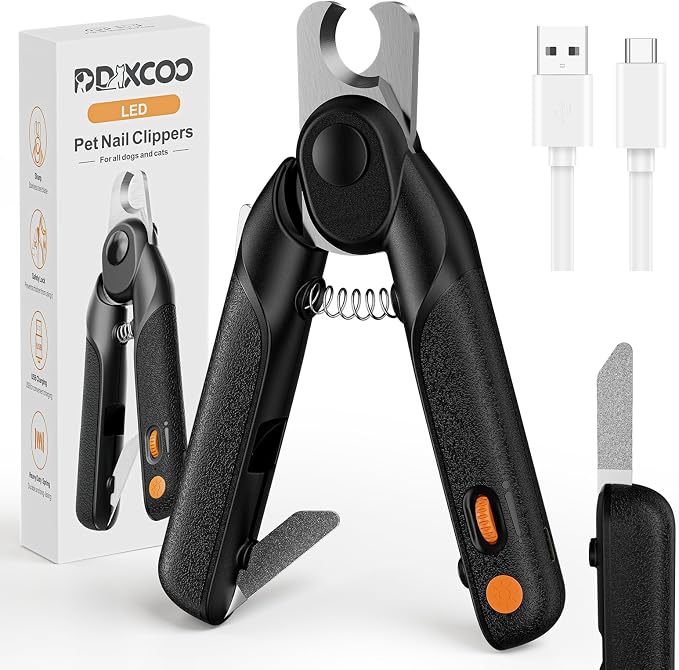 Dog Nail Clippers with Lights, Safe & Stress-Free for Sensitive Pets | Dual LED Lights, Safety Side Lock, Nail File, Anti-Slip Handles,Painless Pet Nail Trimmer for Large & Medium Dogs & Cats Claw