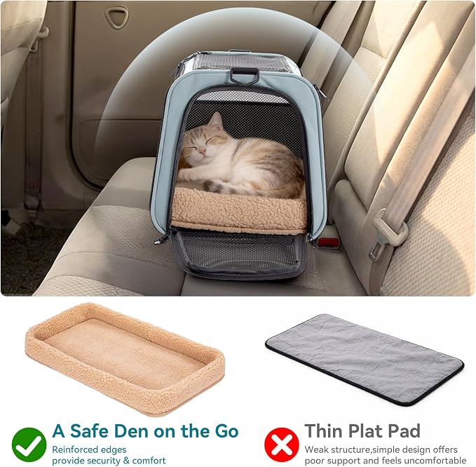 PETSFIT Soft-Sided Cat Carrier with Patented Safety Buckles, Lockable Zippers & Safety Tether,Escape-Resistant Travel Pet Carrier for Car Rides & Vet Visits, Airline Approved Under-Seat, Up to 12 lbs