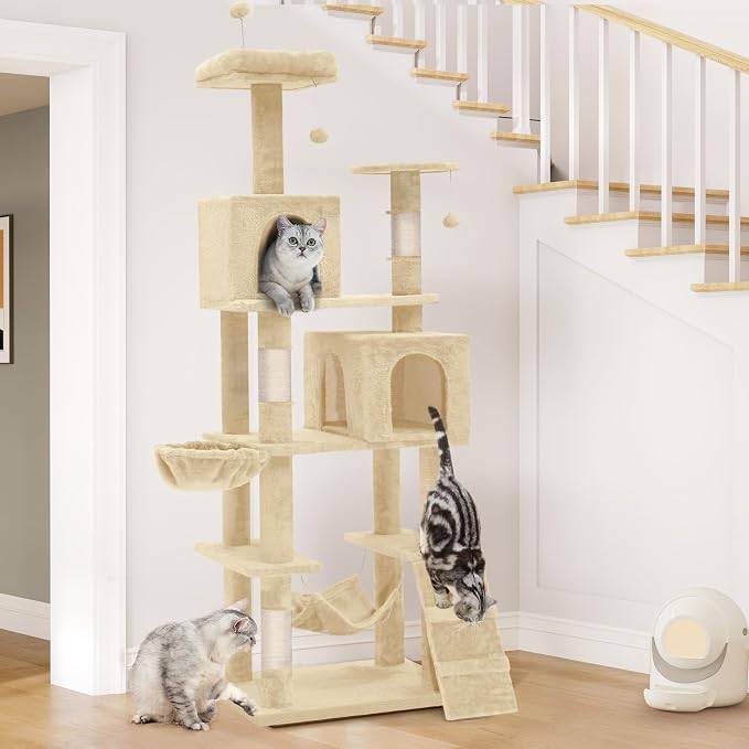 YITAHOME 75 Inch Heavy Duty Cat Trees for Large Cats | Cat Tower Indoor with Scratching Post, Hammock, Cat Condo, Beige