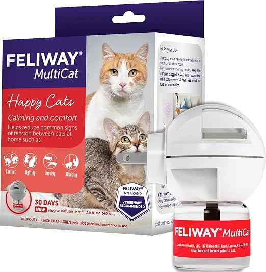 FELIWAY MultiCat Cat Calming Pheromone Diffuser Kit | Helps Reduce Fighting, Tension and Aggression Between Cats due to Stress for Multi‑Cat Homes, 30 Day Supply