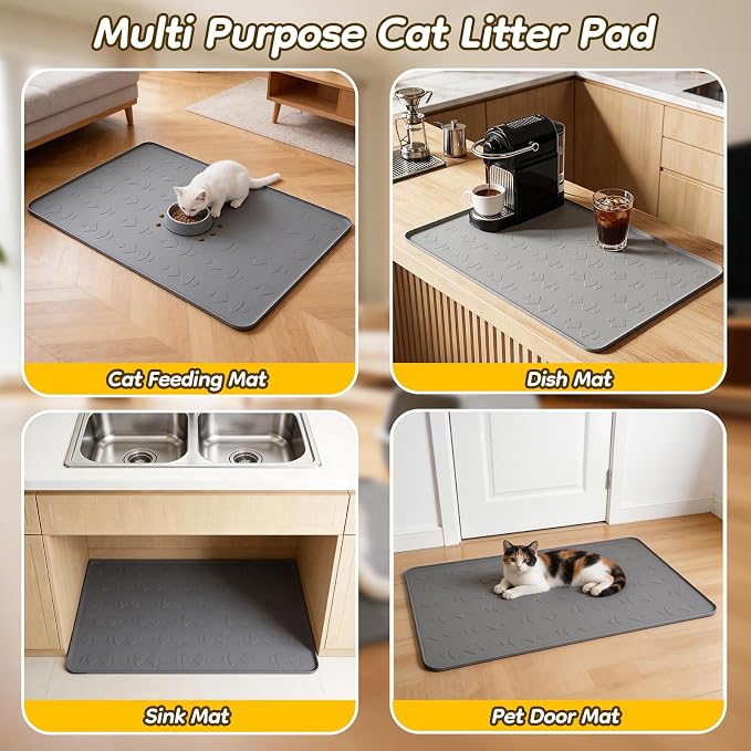 Extra Large Silicone Cat Litter Box Mat 40" x 28", Waterproof & Urineproof | Litter Trapping Mat, Soft on Kitty Paws & Easy to Clean for Floor, Non-Slip Litter Pad for Indoor Cats