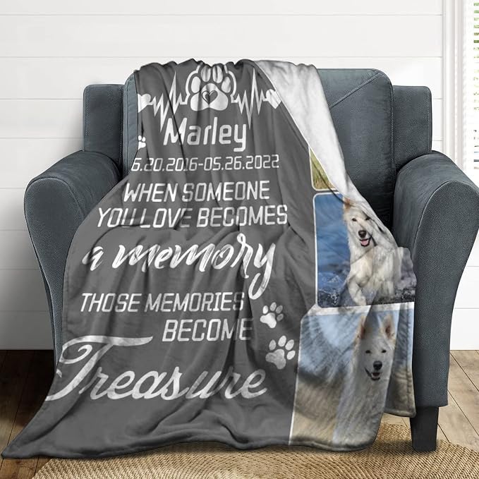 Artsadd Personalized Blanket with Picture in Memory of Dog Cat Custom Photo Blanket Memorial Pet Loss Sympathy Gift