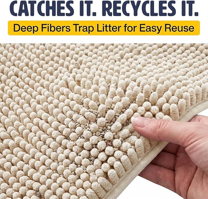 Muddy Mat® | XL Cat Litter Mat 48"x72", Litter Trapping Mat, Super Absorbent Scatter Control, Soft on Paws, Slip Resistant Washable Litter Mat, Traps Litter, Protects Floors, Beige