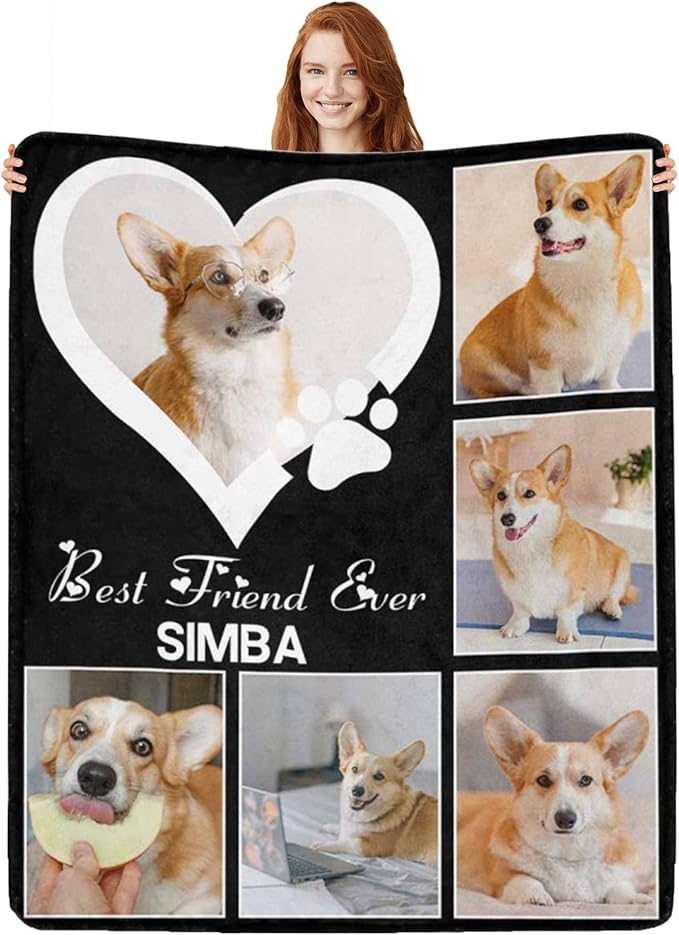Artsadd Personalized Dog Blanket with Photos & Pet Name, Custom Dog Memorial Throw Blanket, 50x60 inches, Fleece, Adult Size, Perfect for Dog Lovers & Pet Memorial Gifts