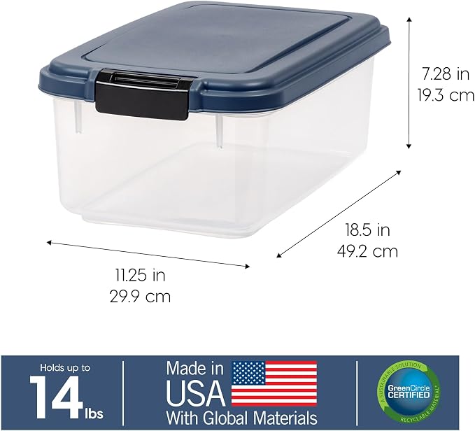 IRIS USA Airtight Dog Food Storage Container, Up to 14 lbs, Dog Cat Bird and Other Pet Food Treats Storage Bin, Dog Cat Wet Food Cans, Keep Fresh, BPA Free, Stackable, Navy | BPA-Free, Airtight Seal, Best for Cat Food, Bird Seed, Chicken Feed, Pet Toys...