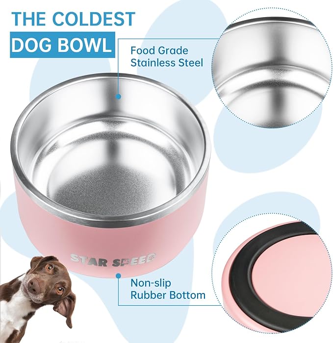 Stainless Steel Dog Bowl - Extra Large, 100oz, Pink, Rubber Bottom, Drop Resistant