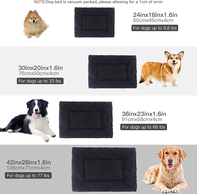 BVAGSS Reversible Dog Crate Pad, Memory Foam Pet Bed Mat, Soft Warm Machine Washable Sleeping Kennel Mattress for Small Medium Dogs XH079 (24''x18''x1.6'',Dark Grey)