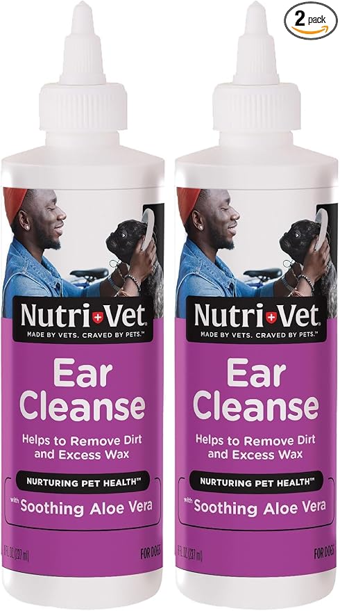 Nutri-Vet Ear Cleanse for Dogs, Liquid Ear Cleanser with Soothing Aloe & Salicylic Acid, Removes & Cleans Wax,Dirt,and Debris,Deodorizes,and Itch Relief, Gentle Veterinarian Formulated,8oz,(Pack of 2)