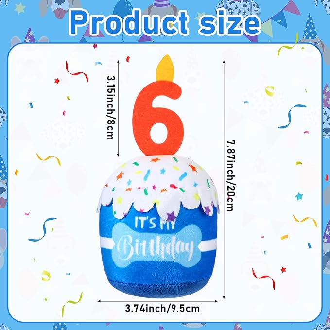 Dansydaisy Dog Birthday Cake Toy Squeaky Plush Toy for Girl Boy Gifts, Chew Accessories for Dog Birthday Party Decor Favor for Large, Medium and Small Dogs(6th,Blue)