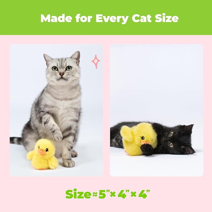 Catify Best Pet Supplies Flapping Duckling, Chick & Bird Cat Toy - Motion-Activated Wings, Realistic Chirps, Catnip-Infused Plush, USB-Rechargeable Indoor Cats & Kittens, Self-Play Enrichment - Yellow
