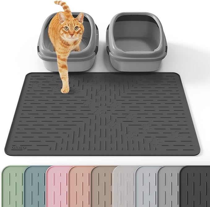 OHMO Large Cat Litter Mat, 31.5x23.6 Black, Premium Silicone Rubber, Waterproof & BPA-Free, Traps Litter, Easy to Clean, Keeps Floors Tidy