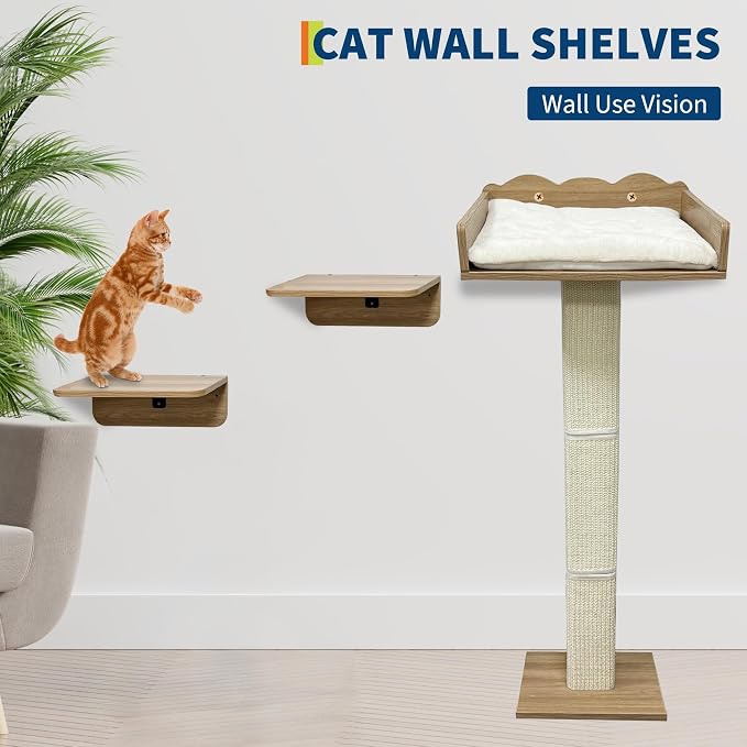 GarveeLife Cat Window Perch with Tall Scratching Posts and 2 Platforms, 40 in Sisal Climbing Tree Hammmock with Suction Cups, 2 Install Ways, Cats Window Bed with Removable Cushion