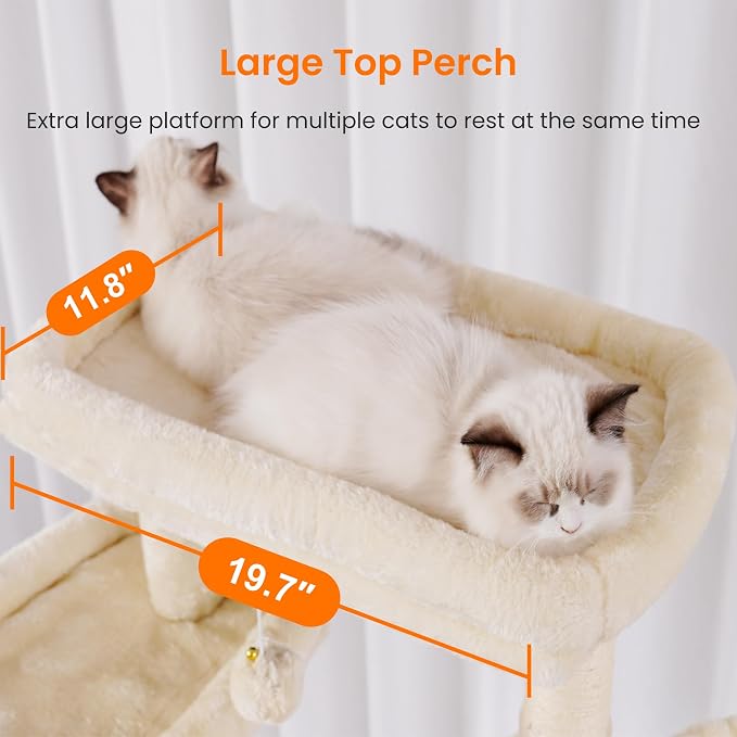 Heybly Cat Tree, 68 inch Multi-Level Cat Tower for Indoor Cats HCT025M | Cat Condo with 2 Widened Plush Perches, 2 Cozy Baskets, Scratching Board and Big Caves, Beige
