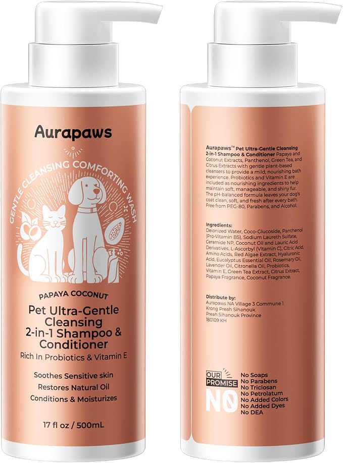 Probiotic Dog Shampoo and Conditioner, Papaya + Coconut, 17oz Each | Shampoo & Conditioner for Dogs & Puppies, Relieves Dog Allergies, Itch, Moisturizes, Deodorizes, Balanced Skin Microbiome