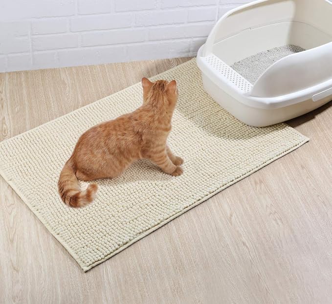 VIVAGLORY Cat Litter Mat Softgrip Litter Trapping Mat, 35"× 25", Beige | Litterbox Rug Box Catcher for Indoor & Floor, Easy Clean Washable Less-Mess Waterproof for Cat