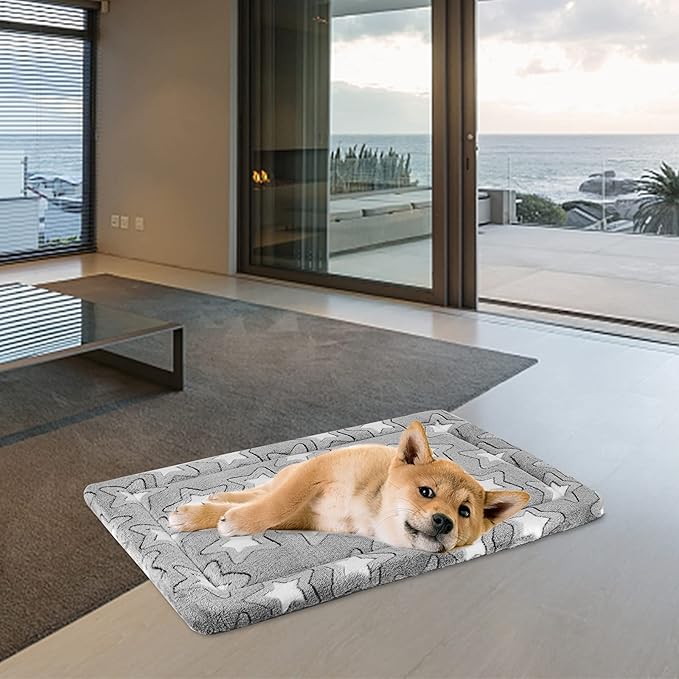 EMPSIGN Dog Crate Pad for 30"x20" Dog Crate, Star Pattern/Grey | Reversible Kennel Mat (Cool & Warm), Machine Washable, Cozy Star Pattern Sleeping Pad, All-Season Pet Bed