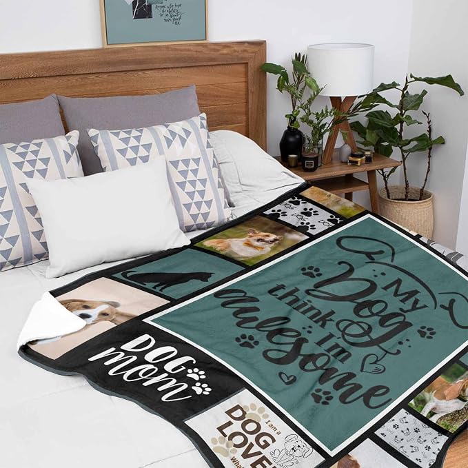 InterestPrint Personalized Loss of Pet Dog Throw Blankets My Dog Think I'm Awesome Dog Lover Blanket Custom Memorial Dog Blankets with Beloved Photo Remembrance Blanket Gift 50X60 Inch