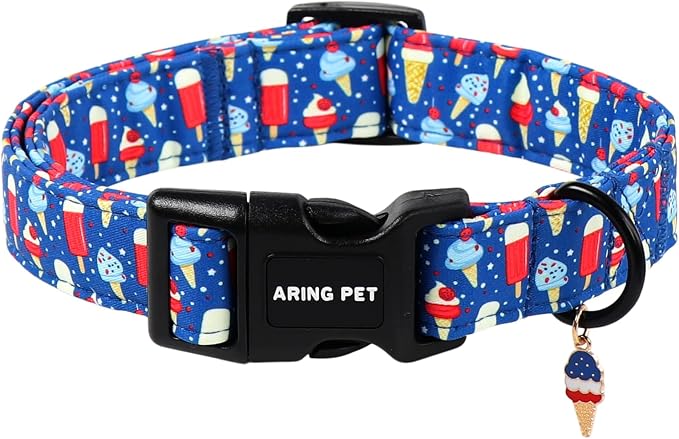 ARING PET Summer Dog Collar, Cute Blue Ice Pop Ice Cream 4th of July Pet Collars for Puppy Small Medium Large Female Girl Dogs-L