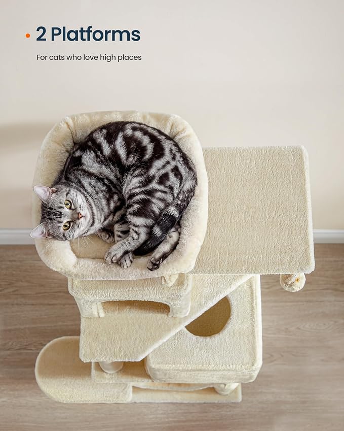 SONGMICS HOME Cat Tree for Indoor Cats, Multi-Level Cat Tower with Sisal Scratching Posts, Hammock and Condo, Beige