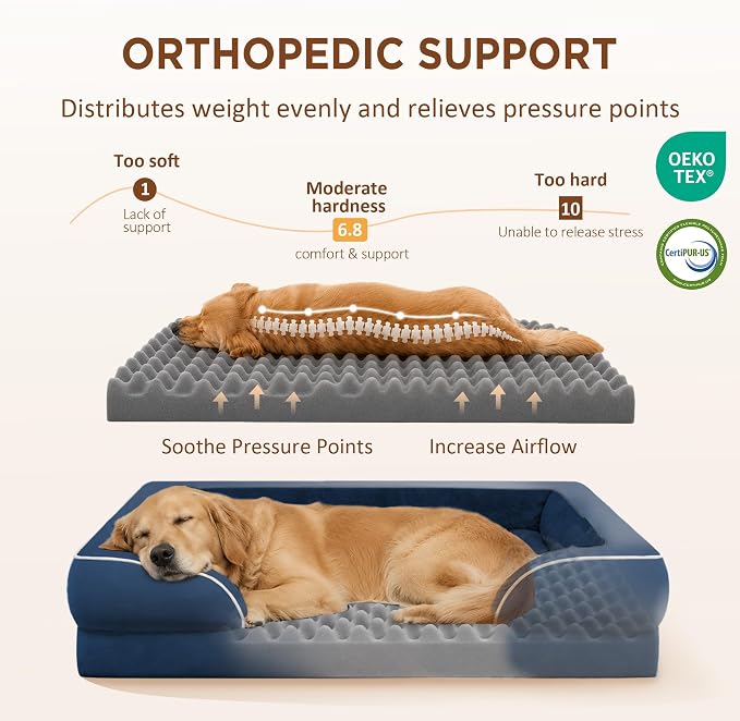 Comfort Expression Orthopedic Dog Bed for Medium Size Dog with Bolster | Waterproof Dog Couch Bed with Washable Cover & Non-Slip Bottom, Supportive Egg Crate Foam Medium Pet Bed, 30x20 Inch