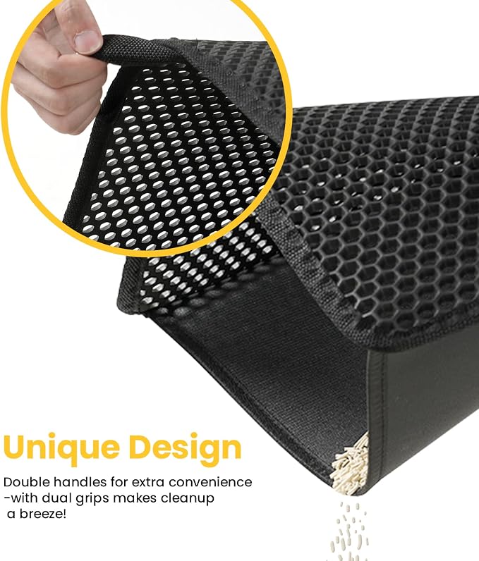 Conlun Cat litter Mat 30"x22", Large Honeycomb Double Layer Waterproof Trapping Waste for Kitty Litter Box, Easy Cleaning Soft on Paws Cat Matt on Floor, Black