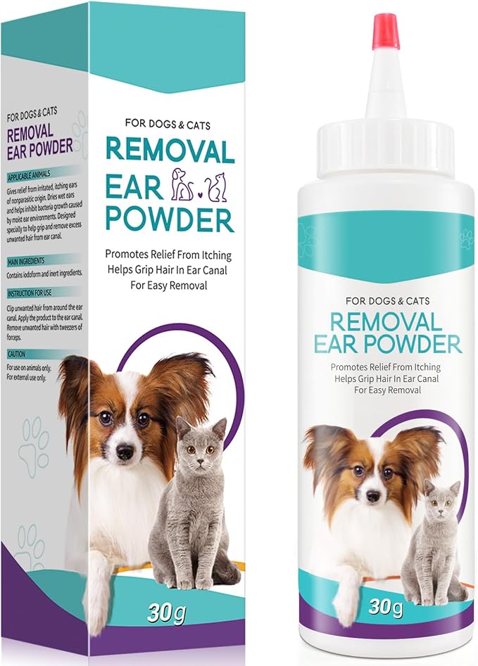 Dog Ear Powder for Hair Removal, Ear Infection Treatment for Dog & Cat, 30g | Advanced Dog Ear Cleaner, Supports Infection Prone Ears, Gently Removes Ear Wax, Reduce Ear Odor in Pets & Soothes Itchy Ears