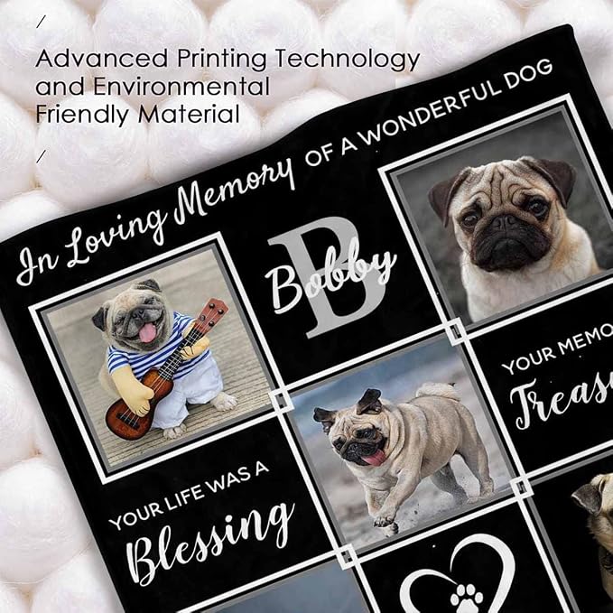 InterestPrint Personalized Memorial Fleece Blanket with Dog Cat Photo in Loving Memory of A Wonderful Dog Black Custom Pet Sympathy Remembrance Gift for Family and Friends 40X50 Inch