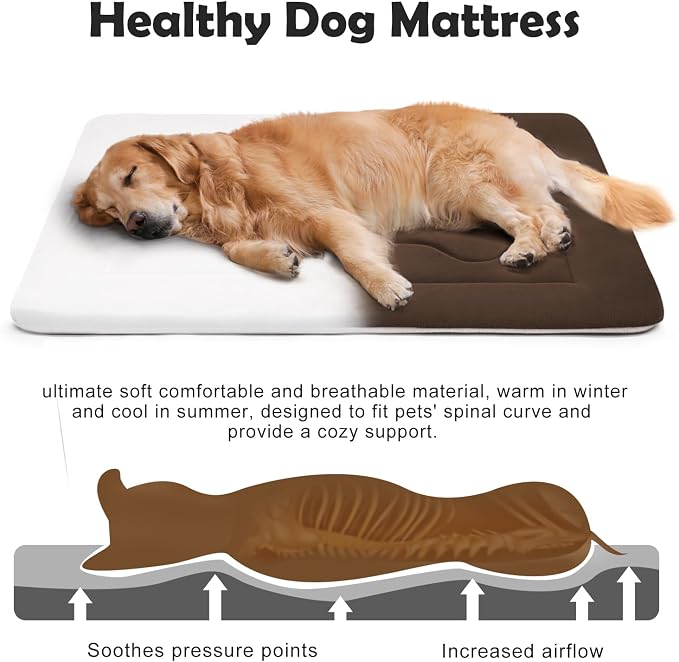 Large Dog Bed Soft Dog Crate Pad Mat, 42 in Non-Slip Bottom Washable Dog Sleeping Mattress Pet Beds Cat Bed Kennel Pad, Dark Brown