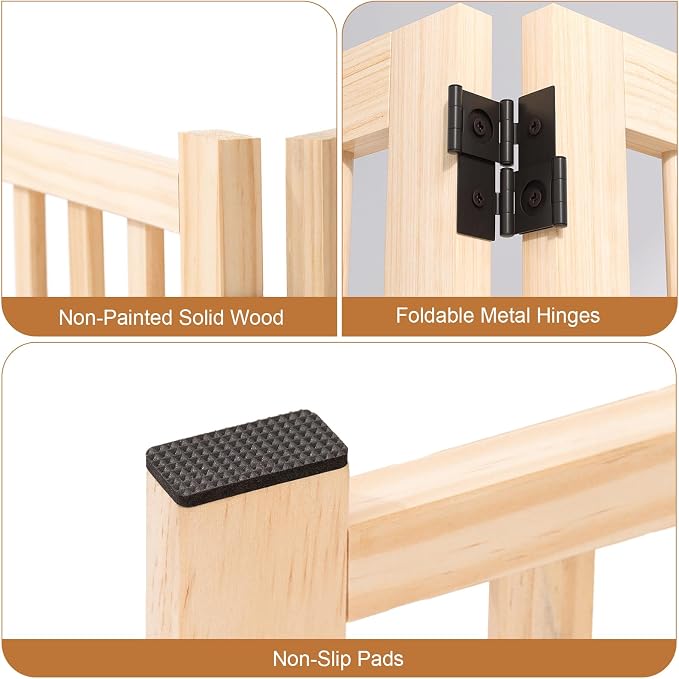 YOCAN Non-Painted Wood FreeStanding Pet Gate for Dogs,Wooden Dog Gates for Doorways, Stairs,The House, Dog Fences Indoor Puppy Gate-2 Panel H:23”
