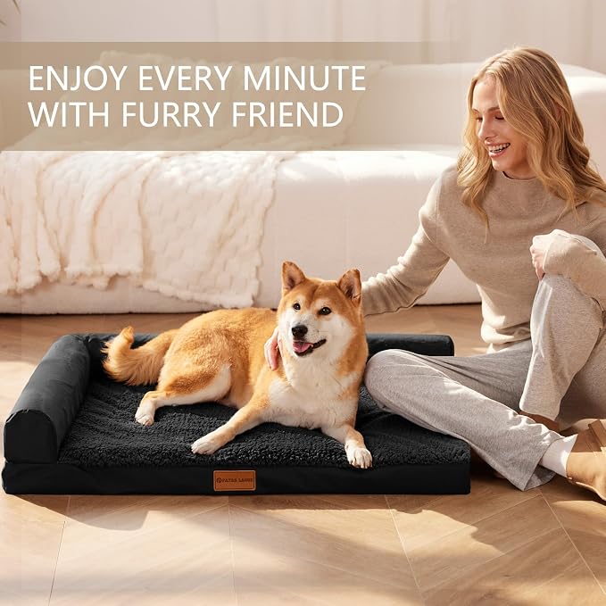 Patas Lague Orthopedic Large Dog Bed Washable Pet Sofa Bed 42''X28''Black | 2-Sided Bolster Egg-Crate Foam Dog Couch Large Sized Dogs, Waterproof Removable Washable Cover, Nonskid Bottom Pet Crate Mat