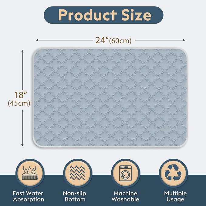 FunFurry Washable Pee Pads for Dogs - 4 Pack Reusable Pee Pads，Waterproof Puppy Pads，Pet Training Pads，Super Absorbent with Dog Paw Shape Non-Slip Backing (Light Grey, 18" X 24" - 4 Pack)